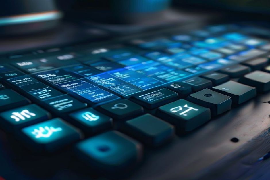 close-up-of-a-keyboard-and-a-glowing-digital-screen-showing-futuristic-spreadsheet-data-and-mathemat Excel Verimliliğinizi Artıracak Az Bilinen 15 Güçlü Fonksiyon